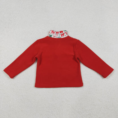 GT1150 Baby Girls Red Green Bows Christmas Half Zipper Pullover Top C10.15