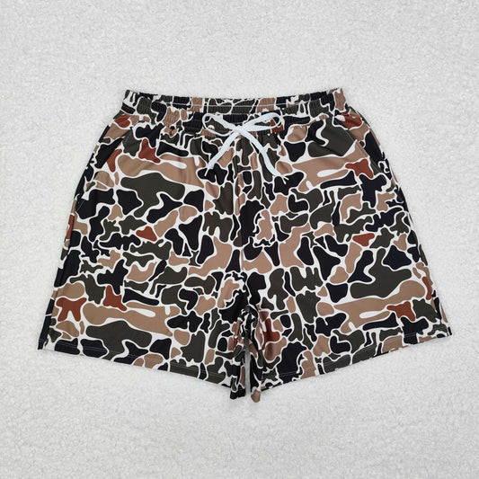 S0478 Adult Man Brown Duck Camouflage Pockets Bottom Trunk Shorts Swimwear