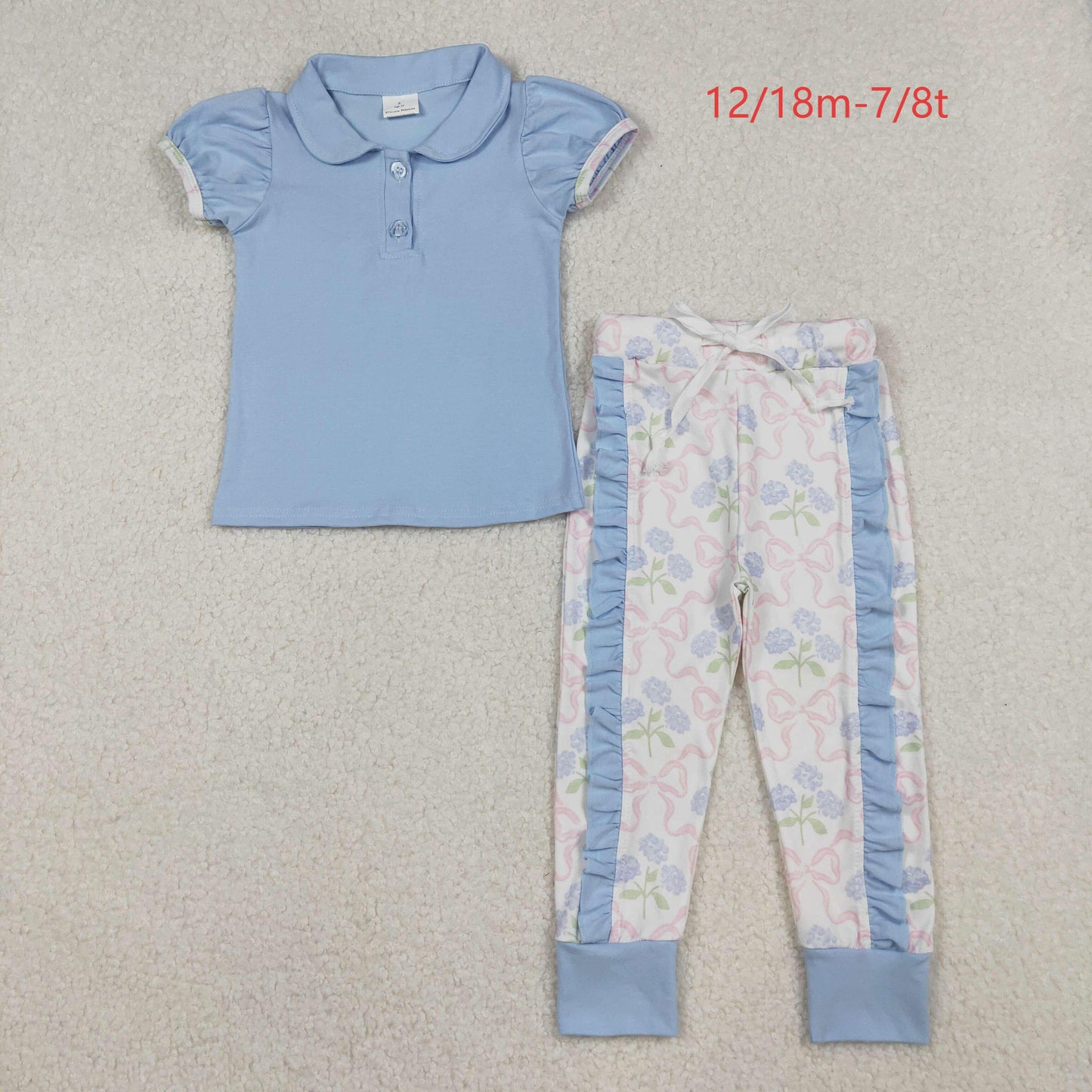 GSPO2069 Baby Girls Blue Short Ruffle Sleeve Button Shirts Leggings Clothes Set C10.10