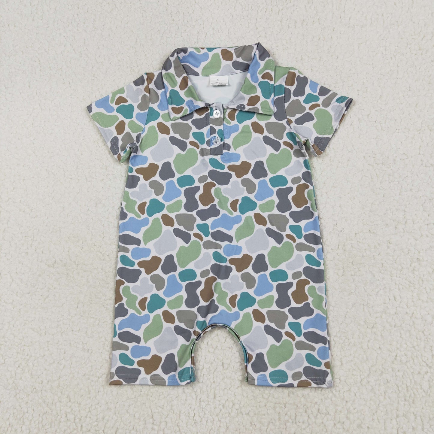 SR2980 Baby Infant Boys Short Sleeves Blue Camo Button Romper 6.16