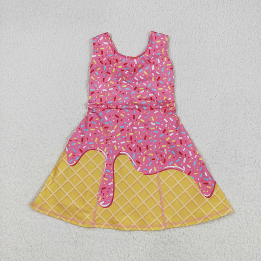 GSD2417 Baby Girls Pink Ice-cream Drip Yoga Skort Knee Length Dress 6.4