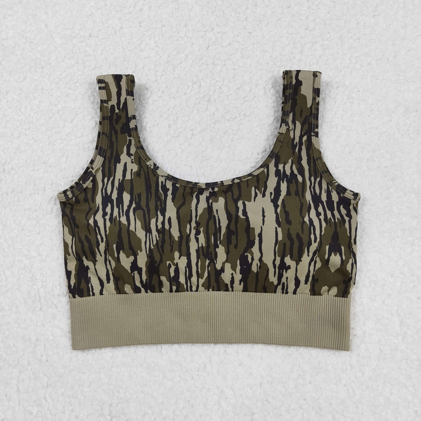 GT1187 Adult Women Bottomland Camo Knitted Yoga Crop Bra Tops C9.5