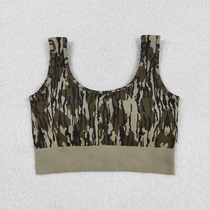 GT1187 Adult Women Bottomland Camo Knitted Yoga Crop Bra Tops C9.5