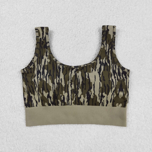 GT1187 Adult Women Bottomland Camo Knitted Yoga Crop Bra Tops C9.5