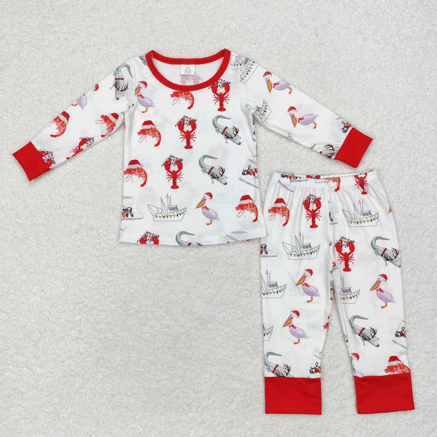 BLP0674 Bamboo steamboat Crayfish crocodile red and white long sleeve pants pajamas set