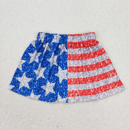 GT0584+GLK0024 Baby Girls Stars Stripes 4th Of July Shirt Skirt Clothes Set