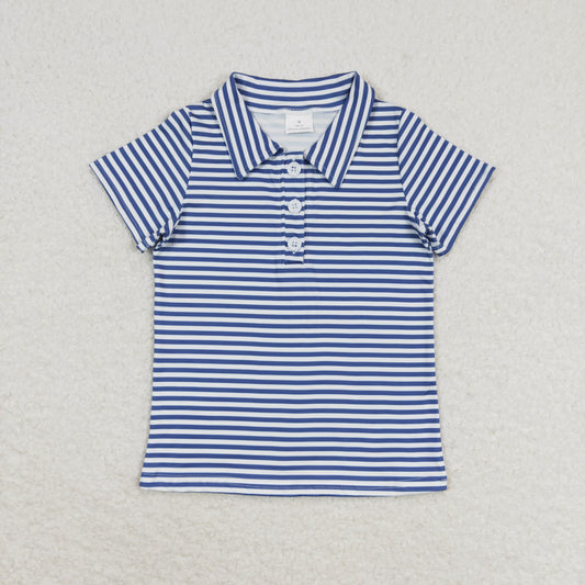 BT0654 Boys' navy blue striped short-sleeved top