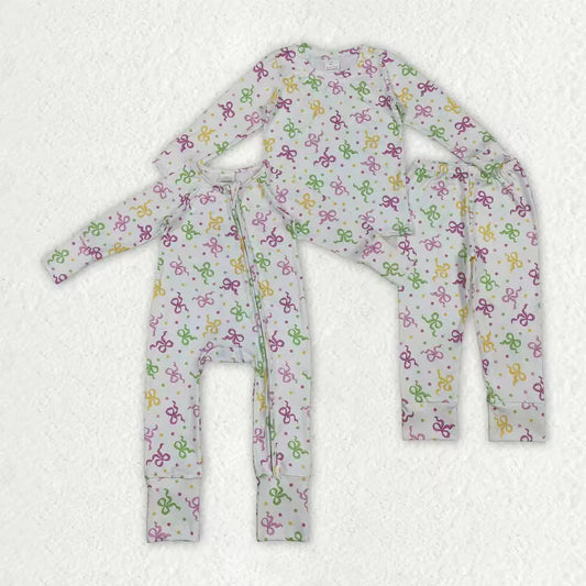 Sibling Baby Girls Mardigras Bows Polka Dots Pants Pajamas Set Zipper Convertible Rompers C12.2