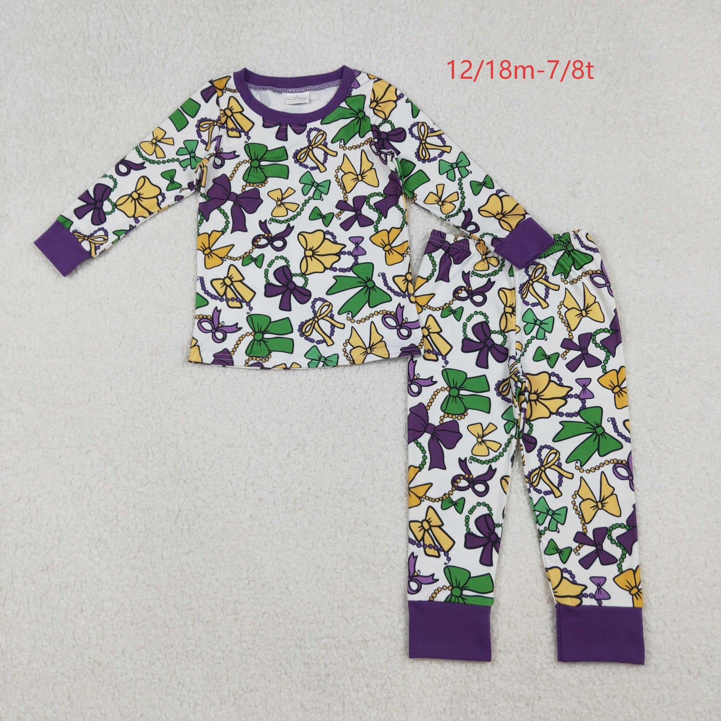 GLP2872 Baby Girls Mardigras Bows Masks Top Pants Pajamas Set C10.8