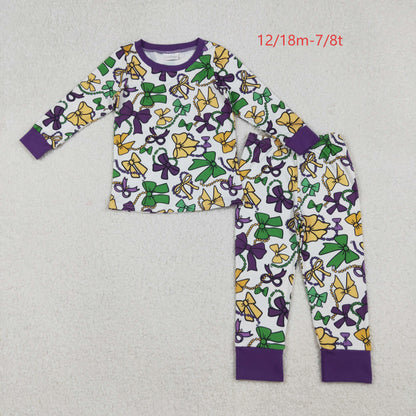 GLP2872 Baby Girls Mardigras Bows Masks Top Pants Pajamas Set C10.8