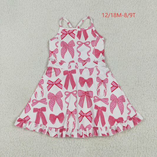 GSD2564 Baby Girls Strap Hot Pink Bows Plaid Activity Wear Yoga Knee Length Dress 6.12