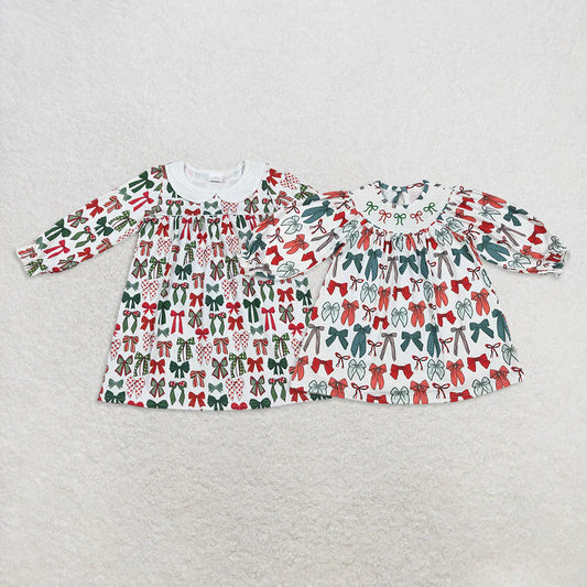 Sibling Baby Girls Green Red Bows Christmas Knee Length Dresses C9.2