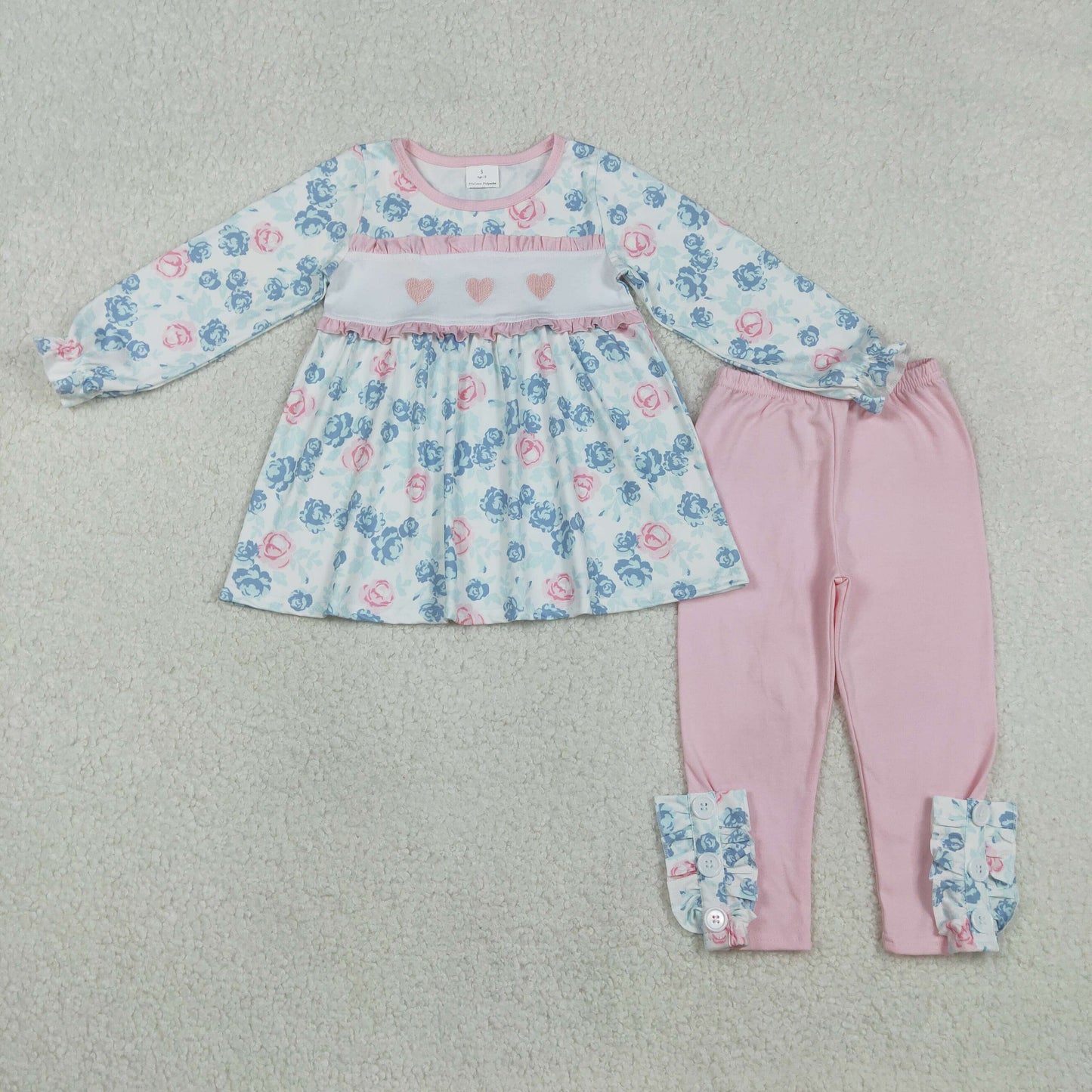 GLP2975 Embroidery Hearts Baby Girls Flowers Tunic Leggings Valentines Clothes Set C11.29