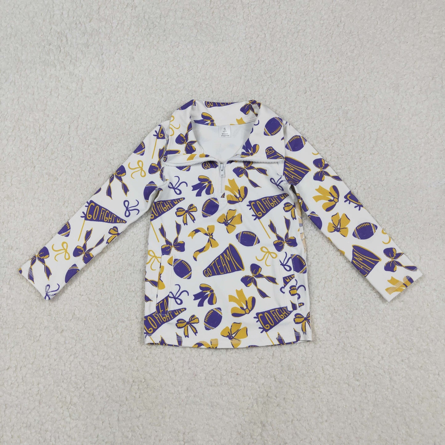 GT1226 Baby Girls Purple Yellow Go Team Bows Yoga Zipper Pullovers Top C11.10