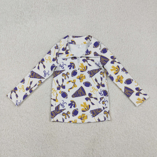 GT1226 Baby Girls Purple Yellow Go Team Bows Yoga Zipper Pullovers Top C11.10