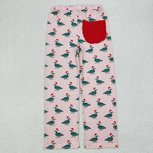 P0637 Adult Women Christmas Ducks Pocket Bottom Pants Pajamas