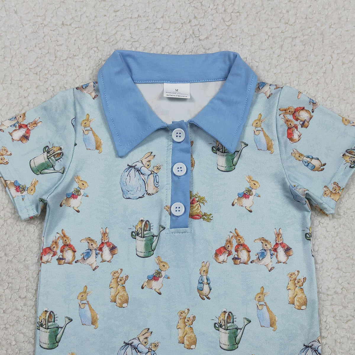 RTS BT1665 Baby Boys Short Sleeve Rabbits Easter Button Polo Shirts Top