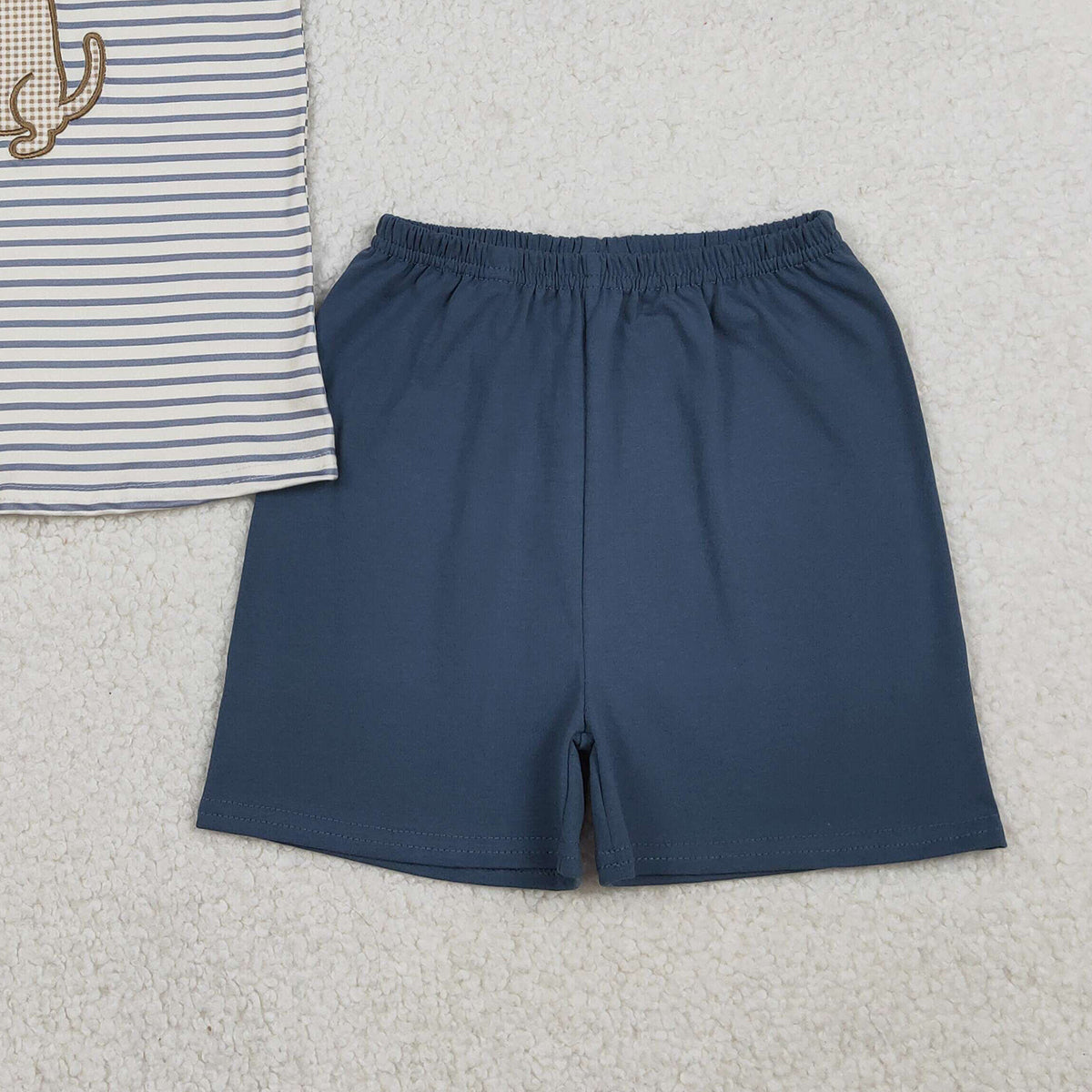 RTS BSSO1745 Embroidery Dogs Baby Boys Stripe Top Shorts Hunting Clothes Sets
