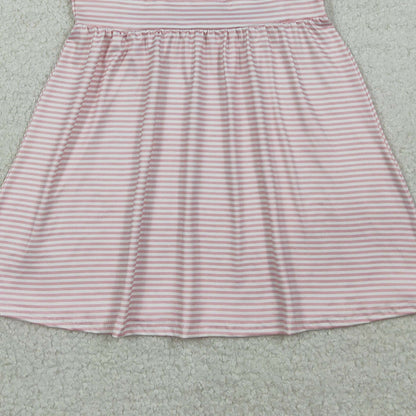 RTS GSD2957 Embroidery Rabbit Eggs Baby Girls Pink Stripe Easter Knee Length Dresses