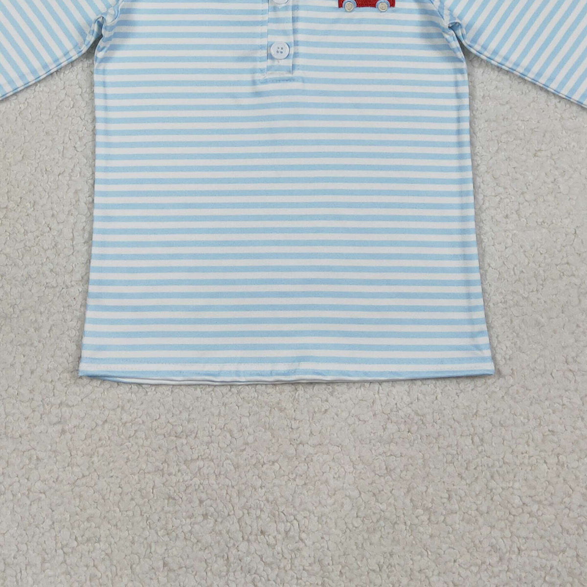 RTS BT1573 Embroidery Heart Trucks Baby Boys Blue Stripe Valentines Button Polo Shirts Top