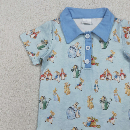 RTS BT1665 Baby Boys Short Sleeve Rabbits Easter Button Polo Shirts Top