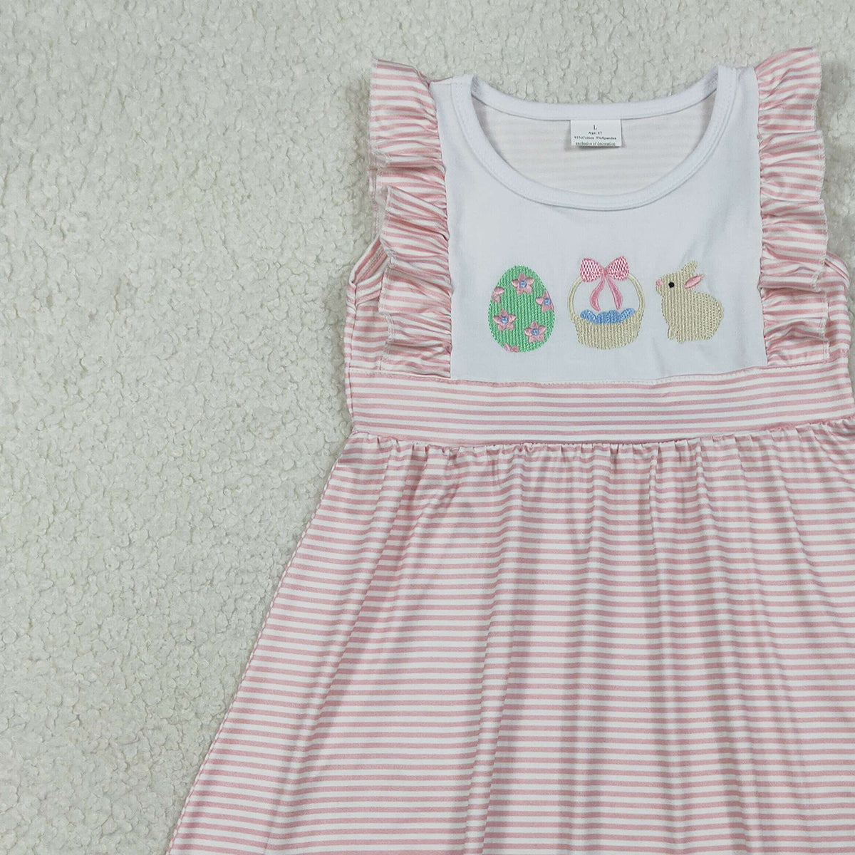 RTS GSD2957 Embroidery Rabbit Eggs Baby Girls Pink Stripe Easter Knee Length Dresses