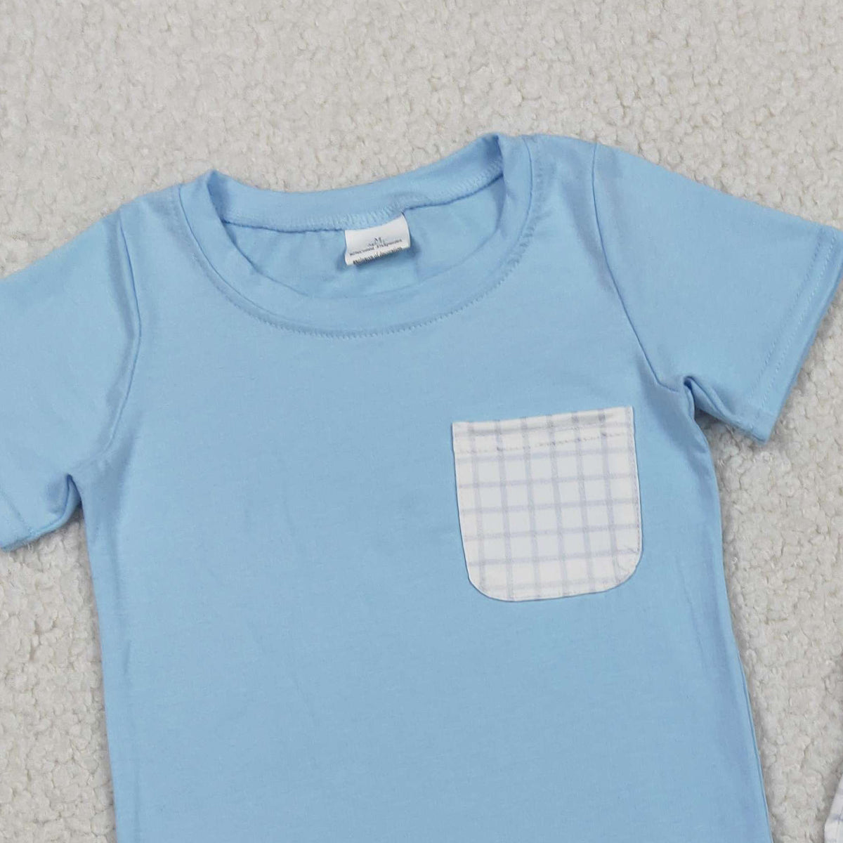 RTS BSSO1762 Baby Boys Blue Short Sleeve Shirts Top Checked Pockets Shorts Clothes Sets