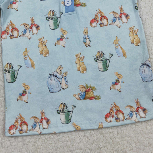 RTS BT1665 Baby Boys Short Sleeve Rabbits Easter Button Polo Shirts Top