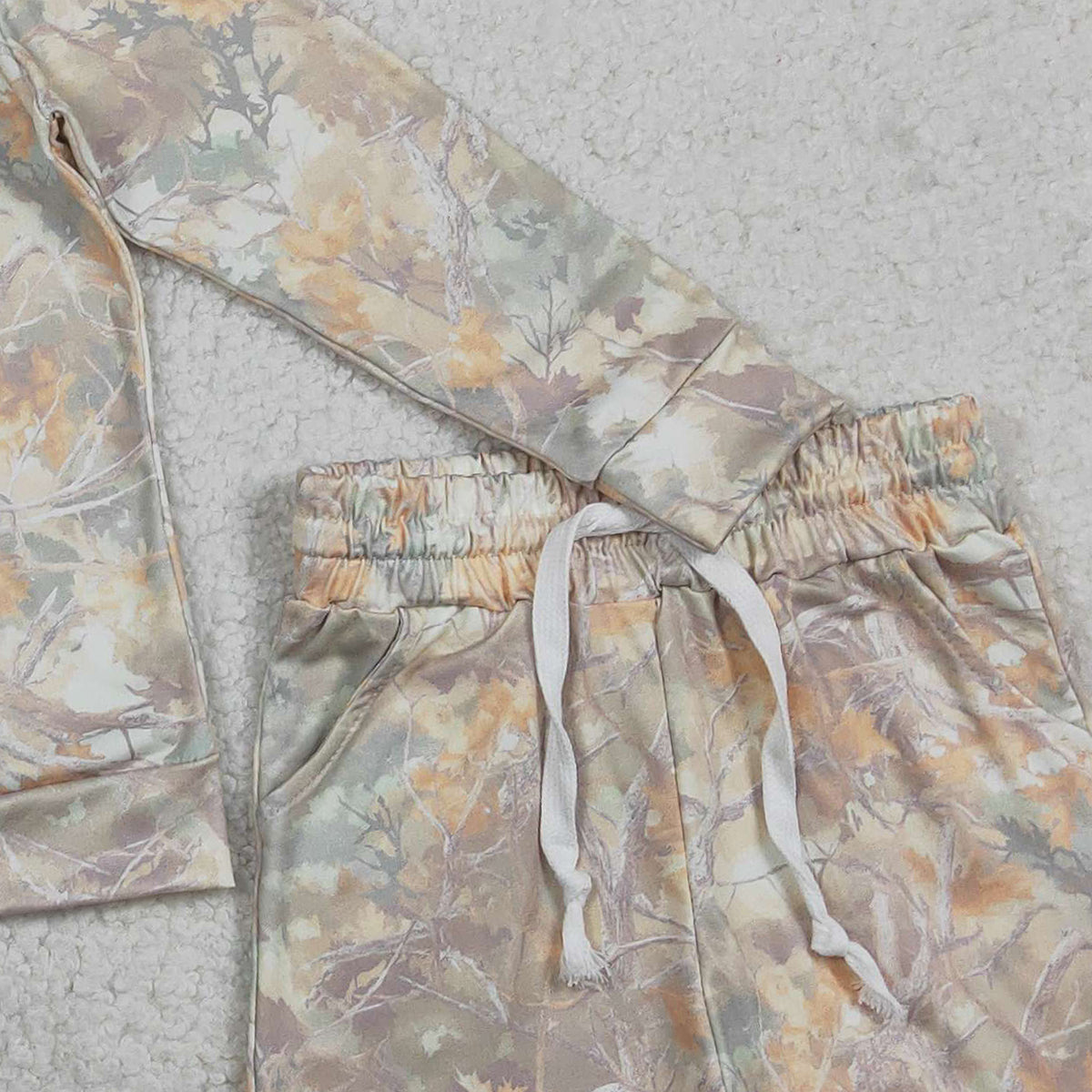 RTS GLS0058 Baby Girls Southern Leaves Camo Long Sleeve Top Pockets Shorts Clothes Sets