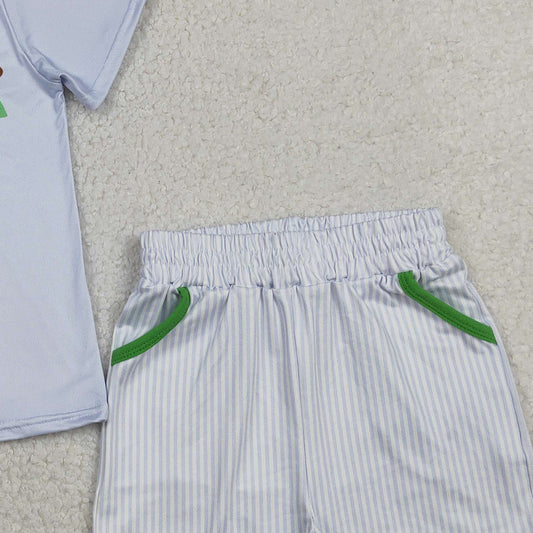 RTS BSSO1757 Baby Boys Blue Bears Golf Top Pockets Stripe Shorts Clothes Sets