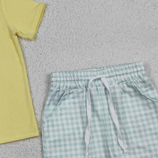 RTS BSSO1740 Embroidery Church Crosses Baby Boys Checked Pockets Shorts Easter Clothes Sets