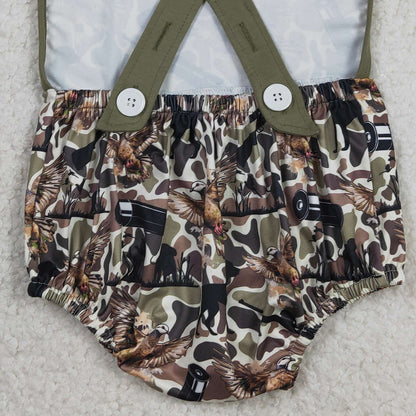RTS SR3926 Baby Boys Strap Southern Dog Ducks Camo Hunting Rompers