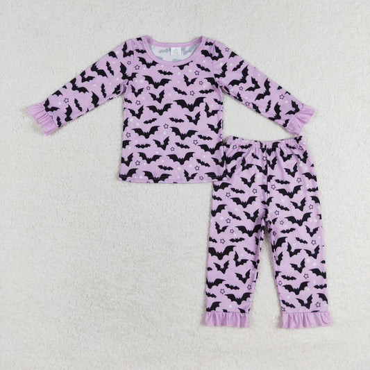 GLP1268 Bamboo Halloween Bat Purple Lace long sleeve pants pajama set