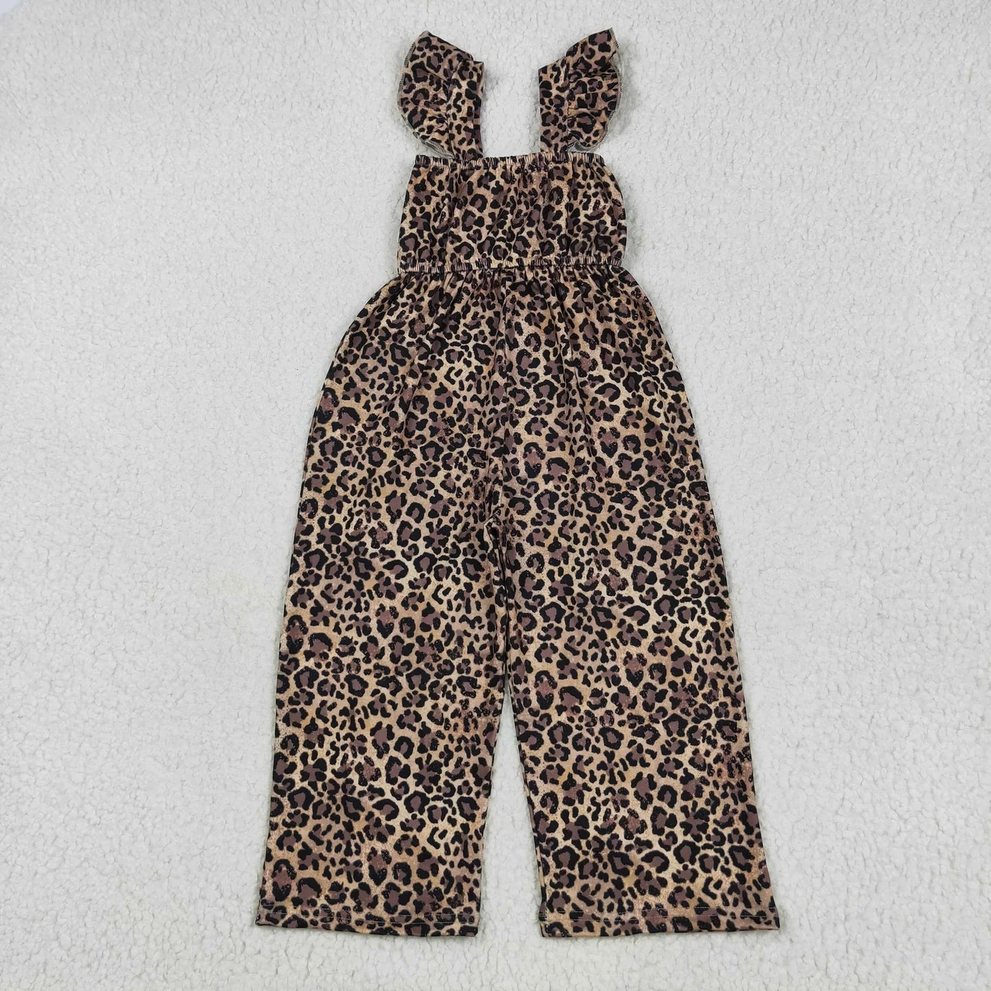 Sibling Baby Girls Flutter Sleeves Peach Daisy Flowers Leopard Bell Jumpsuits 5.24