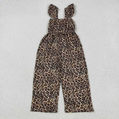 Sibling Baby Girls Flutter Sleeves Peach Daisy Flowers Leopard Bell Jumpsuits 5.24
