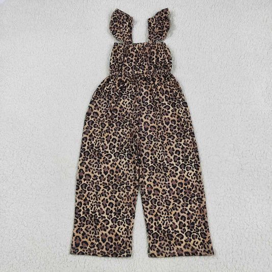 Sibling Baby Girls Flutter Sleeves Peach Daisy Flowers Leopard Bell Jumpsuits 5.24