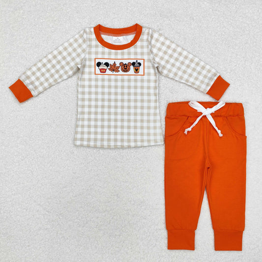 BLP0696 Baby Boys Halloween Checkered Cartoon Top Pants Clothes Set