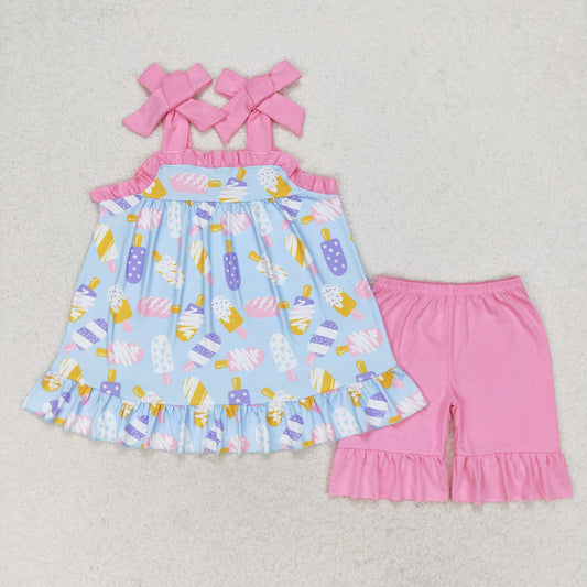 GSSO1037 Ice cream blue strap pink shorts suit