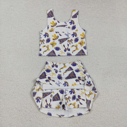 GSD2690 Baby Girls Team Purple Footballs Vest Top Short Skirts Yoga Set C8.25