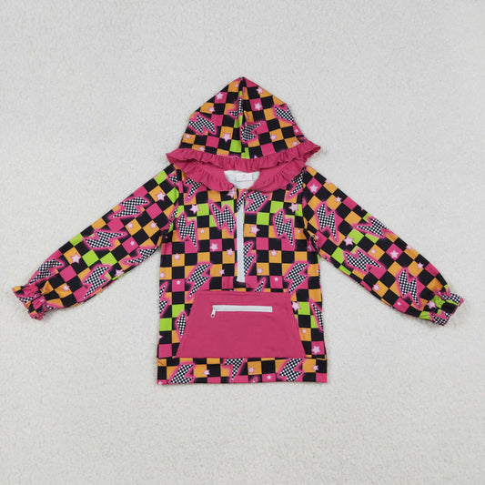 GT1117 Baby Girls Long Sleeves Lights Stars Plaid Pockets Zipper Hoodies Top C9.9