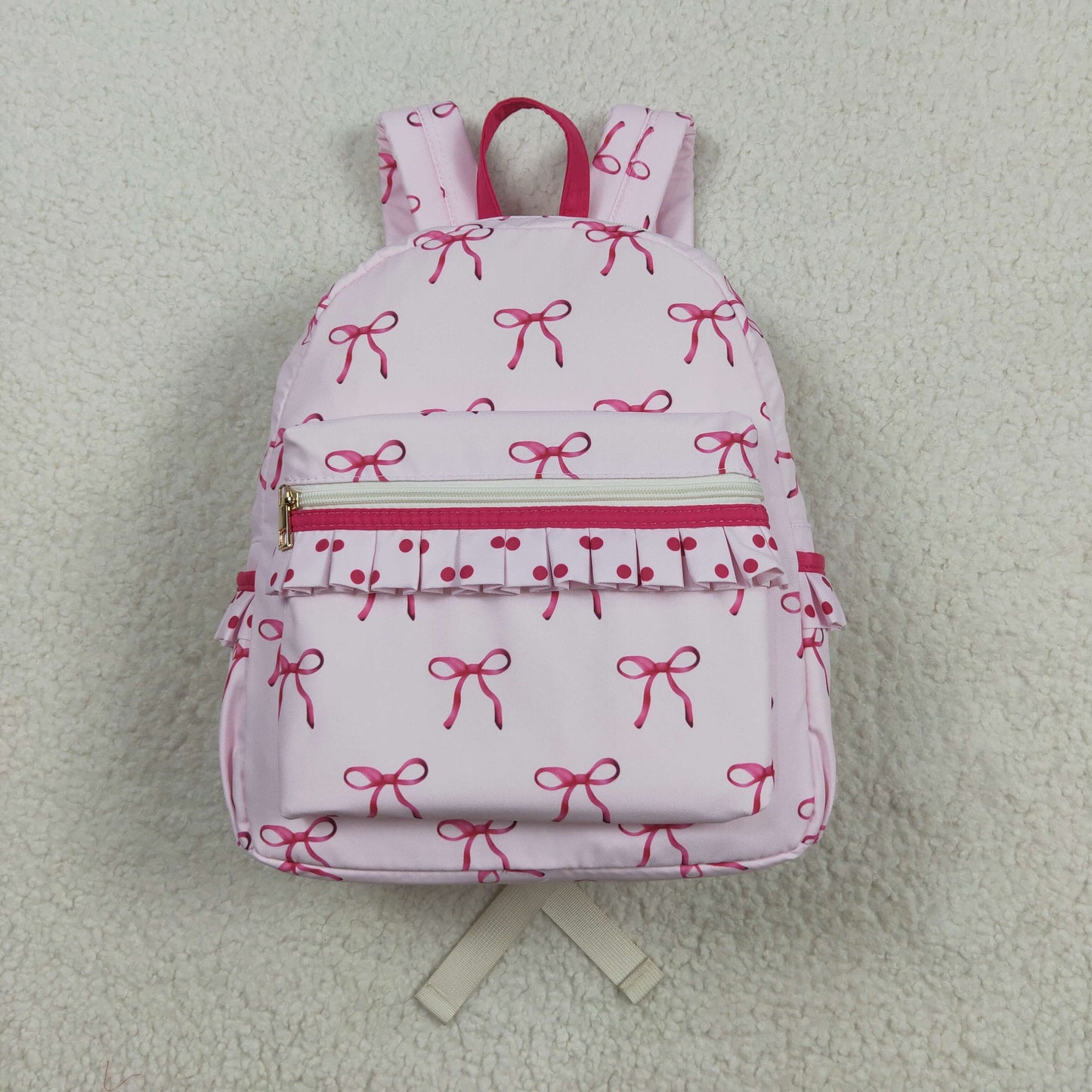 BA0233 Baby Kids Girls Pink Bows Backpack Zip Back Bag