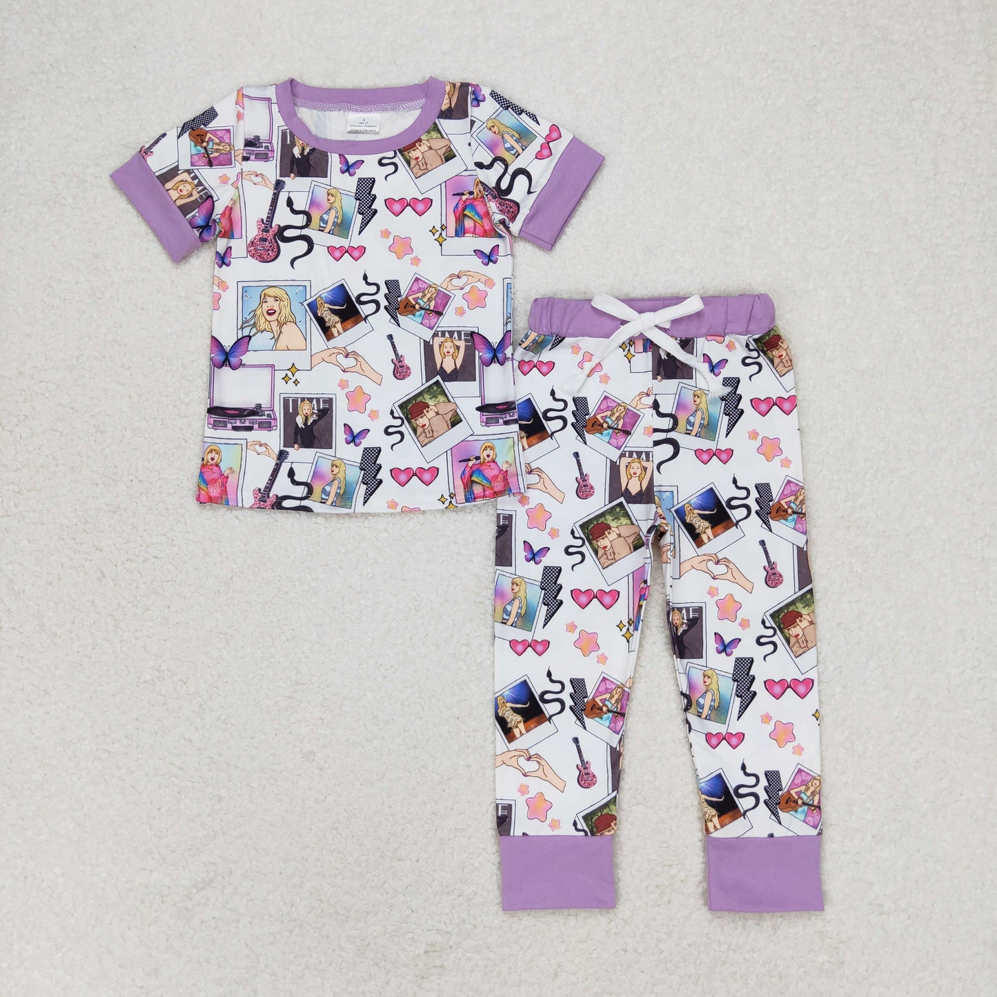 GSPO1492 Country music singer blue purple border short sleeve trousers pajamas set