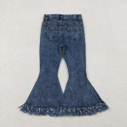 P0132 Baby Girls Light Blue Tassel Denim Bell Pants