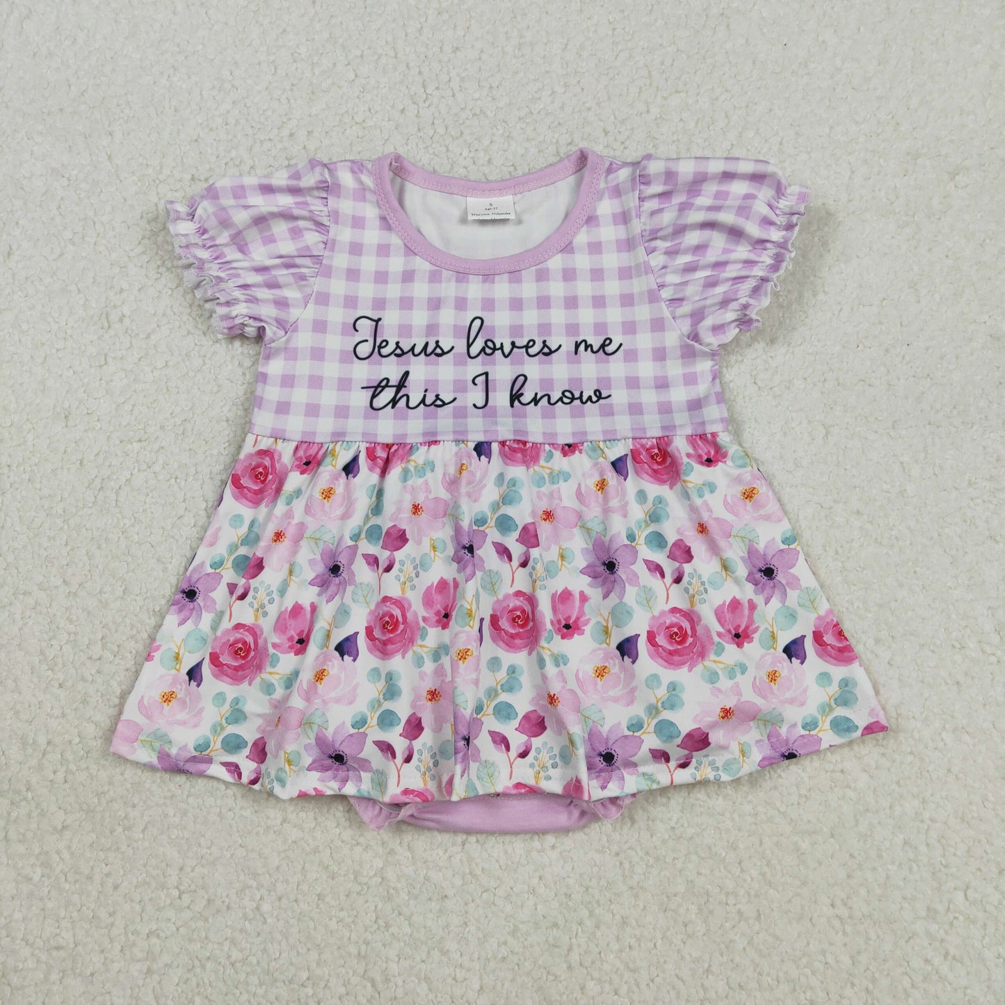 SR3343 Baby Girls Jesus Love Me Floral Tunic Bummies Ruffle Romper C11.29