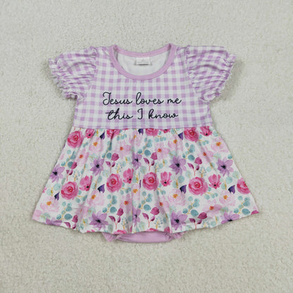 SR3343 Baby Girls Jesus Love Me Floral Tunic Bummies Ruffle Romper C11.29