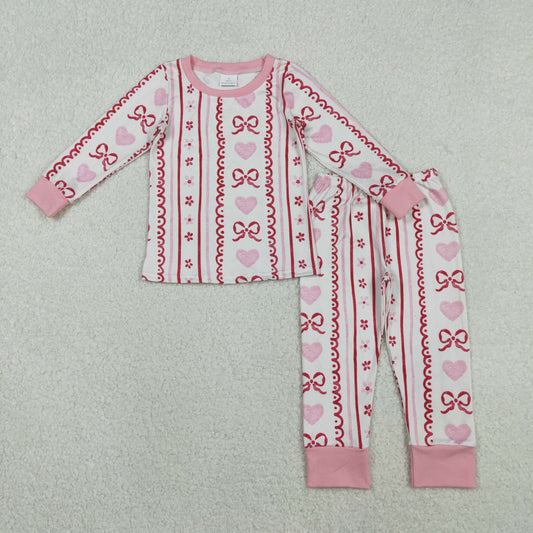 GLP2984 Baby Girls Pink Bows Hearts Stripe Top Pant Valentine Pajamas Set C11.7