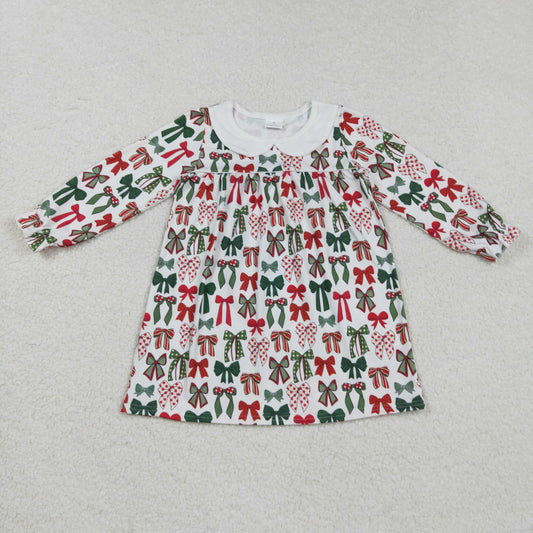 GLD1237 Baby Girls Long Ruffle Sleeves Green Red Bows Plaid Knee Length Dress C8.23