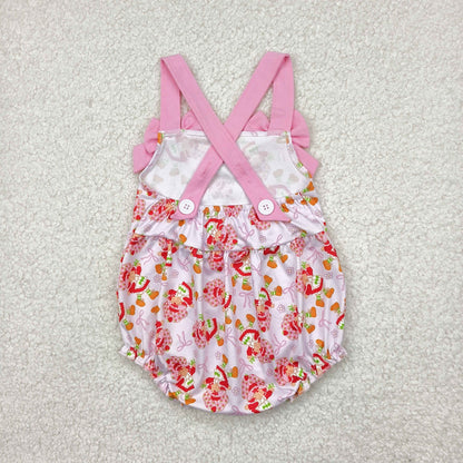SR2933 Baby Infant Girls Pink Bows Strap Bows Strawberry Ruffle Romper 4.18
