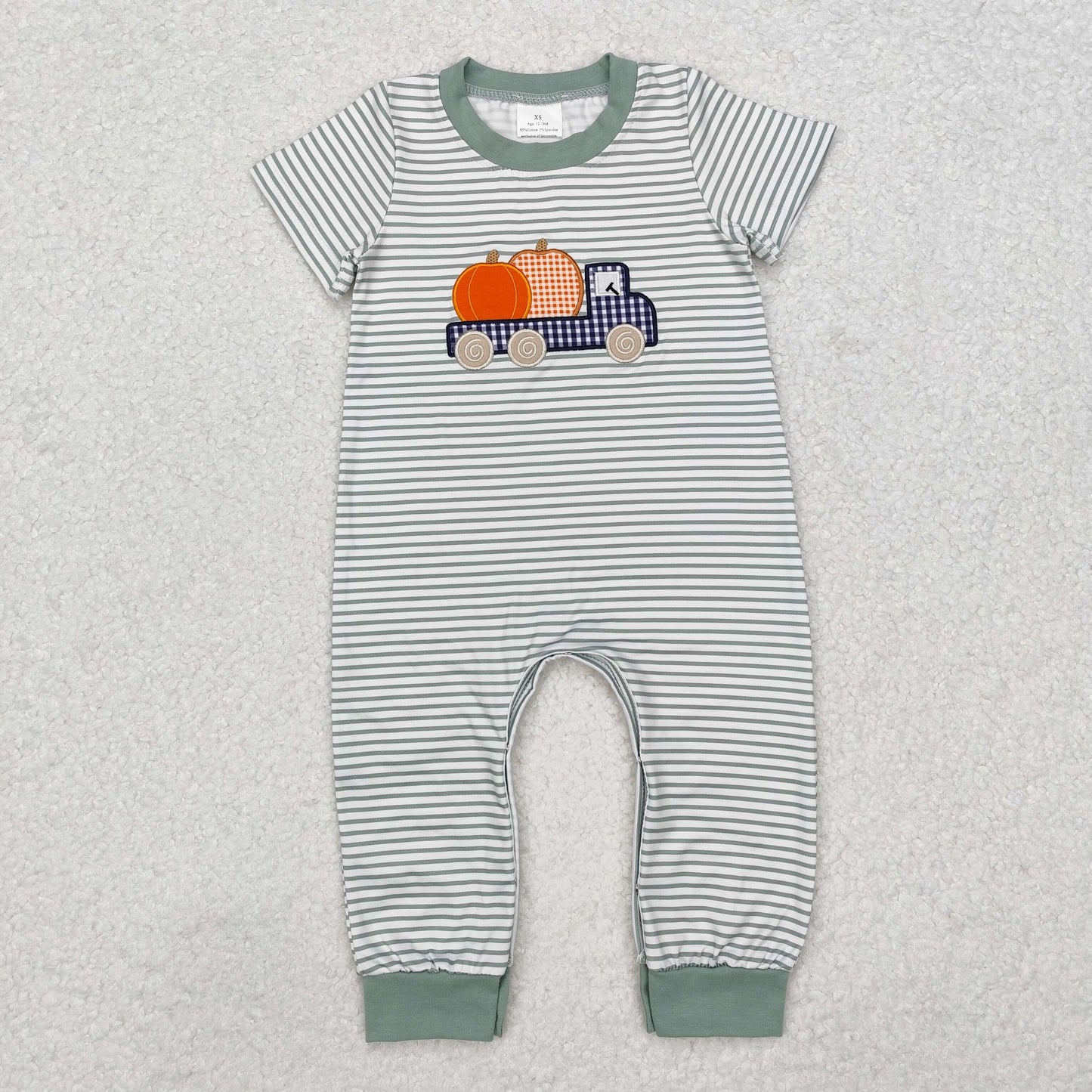 SR1958 Baby Infant Boys Embroidery Pumpkin Truck Short Sleeve Romper