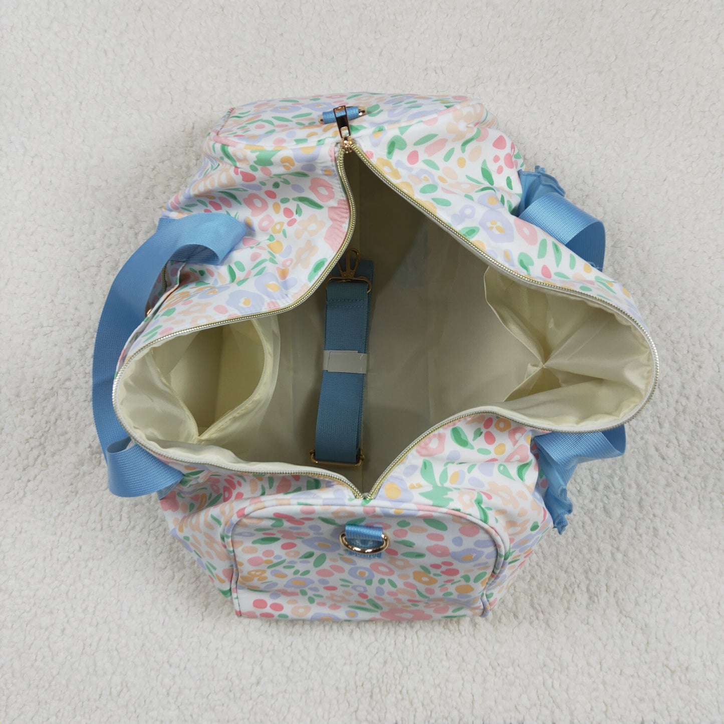 BA0292 Blue Ruffle Colorful Leopard Print Gym Duffle Bag 7.7